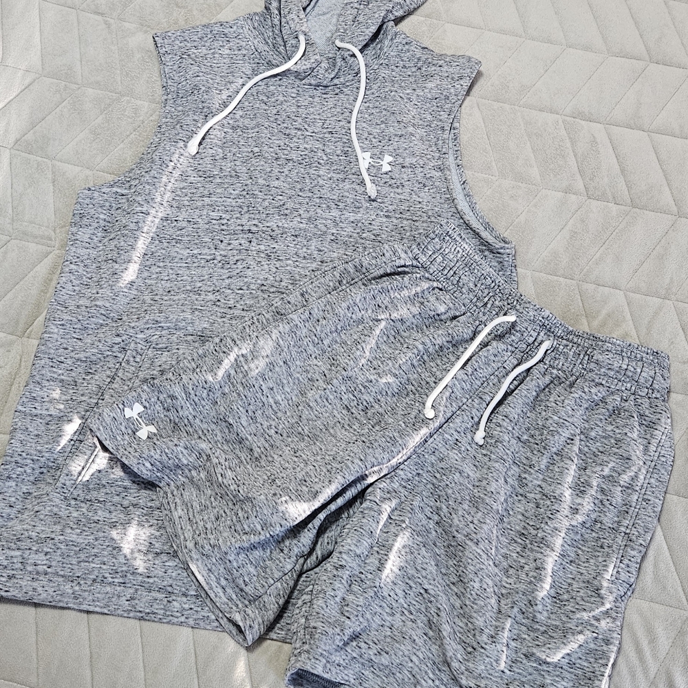 Under Armour Gray Sleeveless Hoodie and Shorts Set